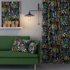 Arvidssons textil Gardiner Mönstrade|Trädgård svart gardiner