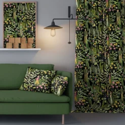 Arvidssons textil Gardiner Mönstrade|Trädgård svart/grön gardiner