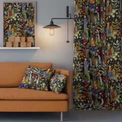 Arvidssons textil Gardiner Mönstrade|Trädgård svart/orange gardiner