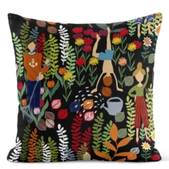 Arvidssons textil Mönstrade Kuddfodral|Trädgård svart/orange kuddfodral