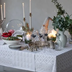 Ekelund Bordsduk|Åttebladsrose beige duk 150x260cm - s Linneväveri