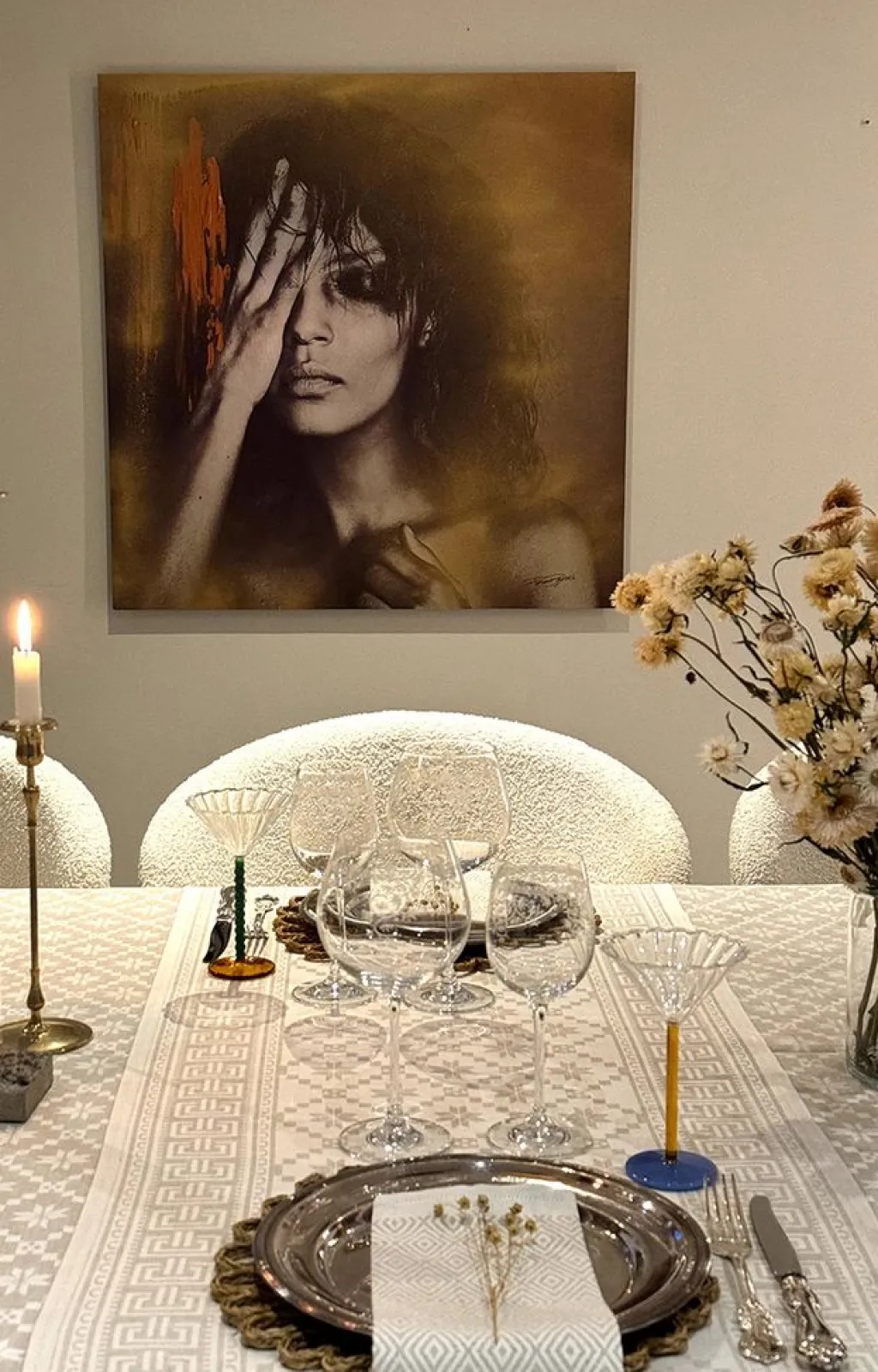Ekelund Bordslöpare|Ekelund Löpare|Åttebladsrose beige löpare 50x150 - s Linneväveri