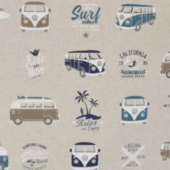 Gardintyger Mönstrade|Tyg med VW buss och palmer - California Paradise
