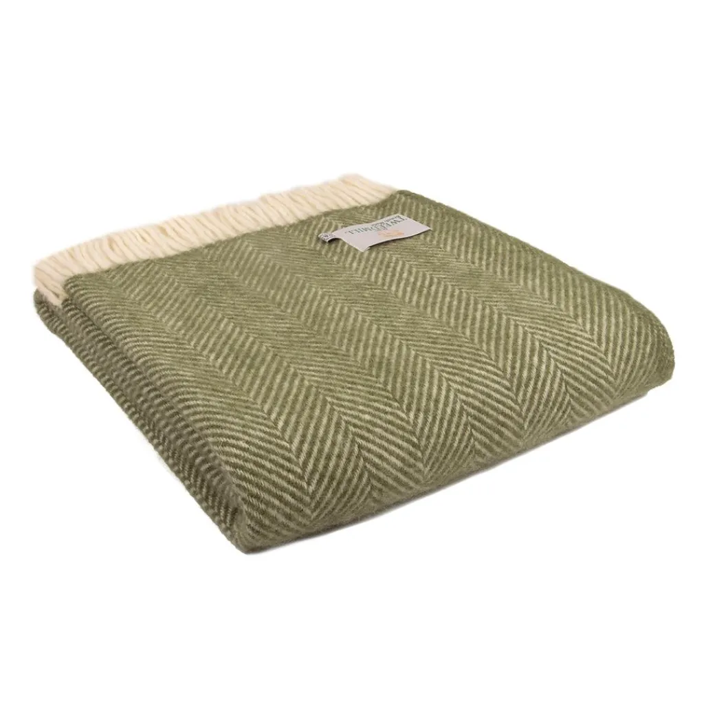 Tweedmill textiles Ullplädar|Ullpläd Fishbone Olive, 100% Ull, 150x183 cm