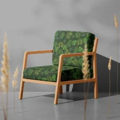 Dynväv|Uteväv botanic grönt tyg med bladmönster till utemöbler