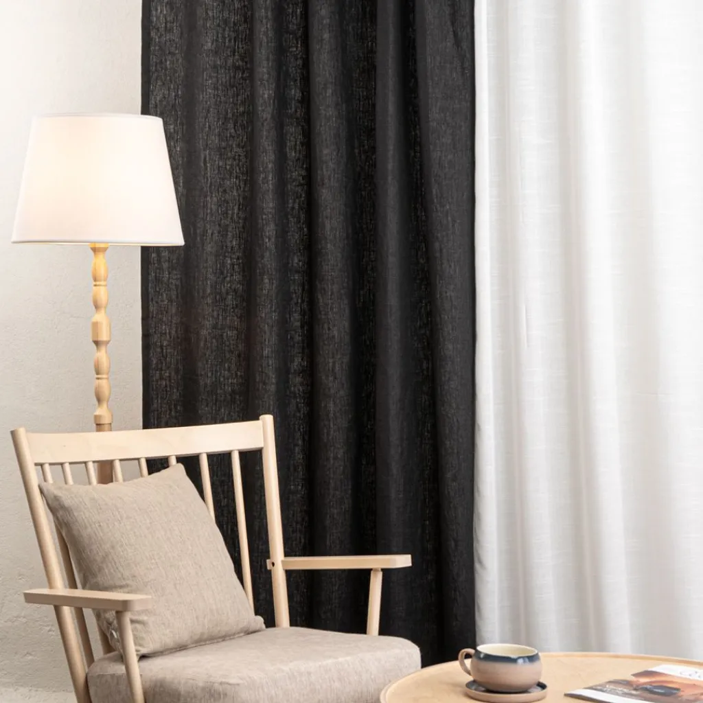 Nordisk Textil Gardintyger Enfärgade|Linnetyger|Verone Linne Svart – Stentvättat 100 % Lin