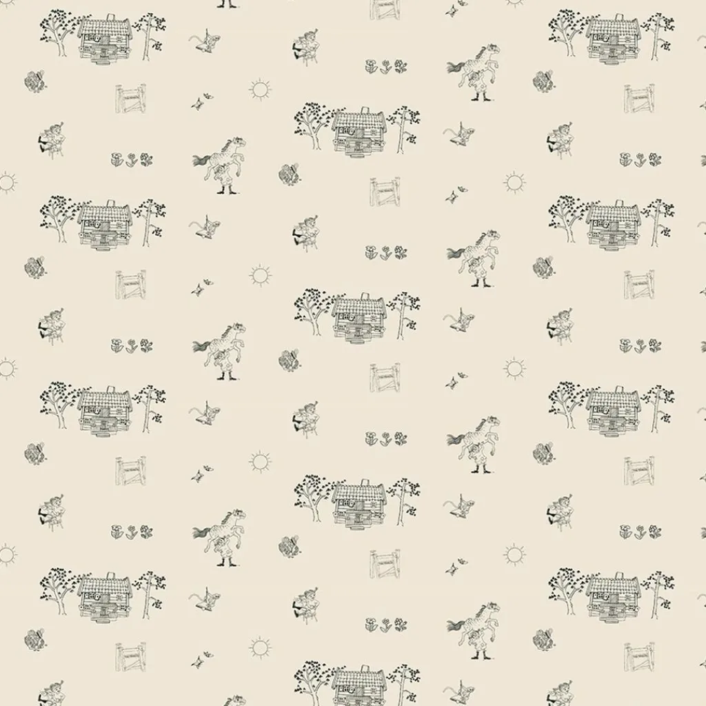 Barn Arvidssons textil Gardintyger Mönstrade|Barnmönster|Villa Villekulla beige tyg