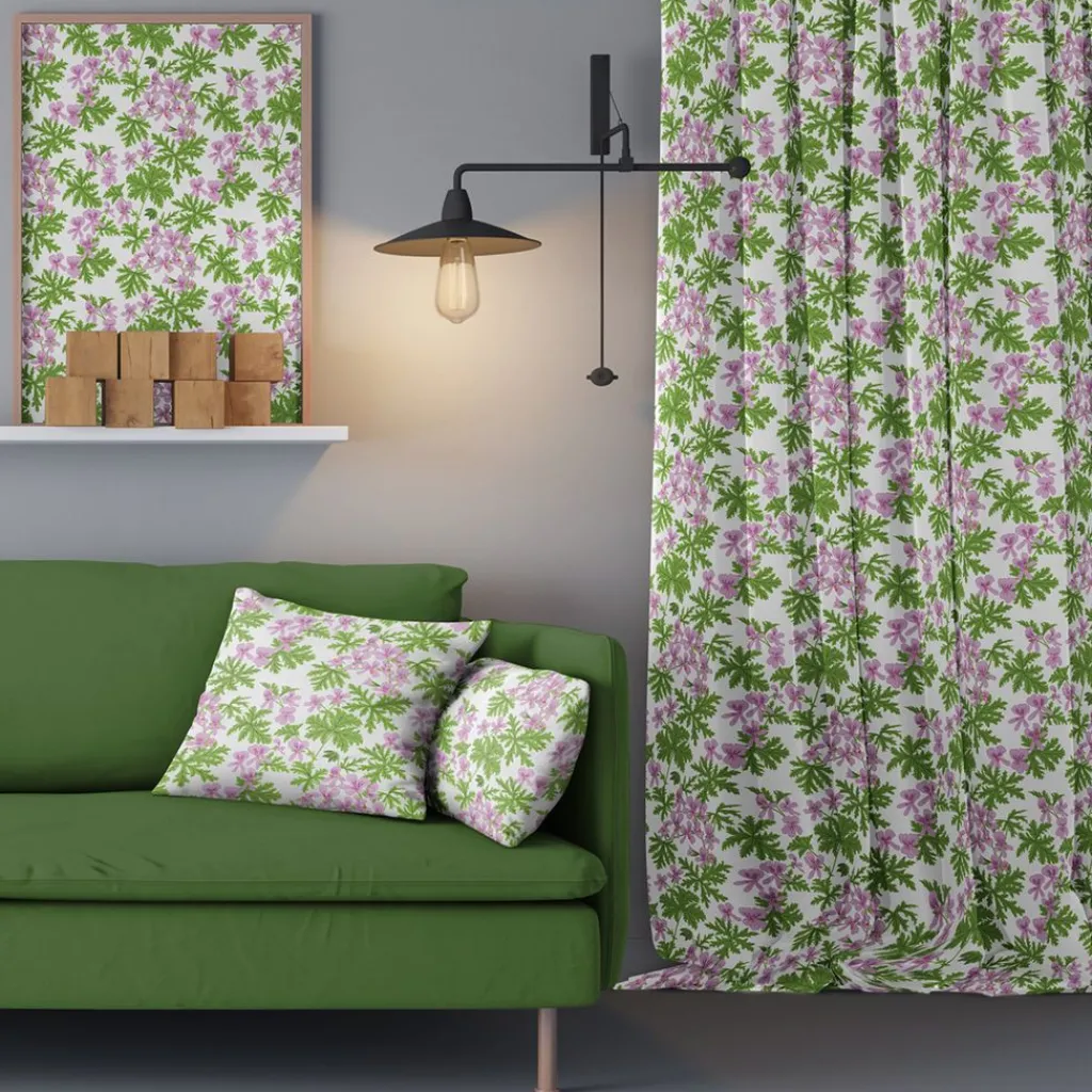 Arvidssons textil Gardiner Mönstrade|Westerlunds Blomma lila-grön gardiner