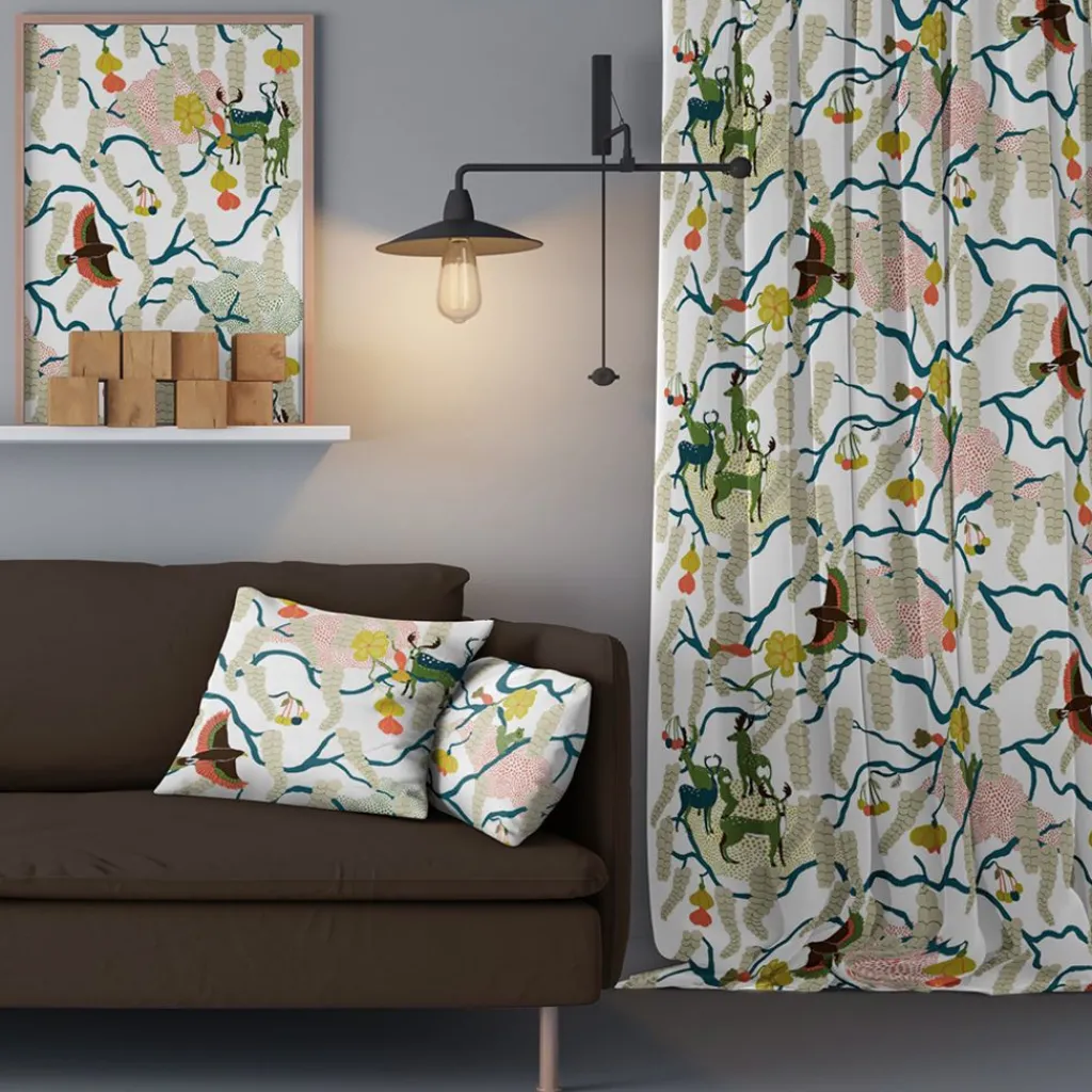 Arvidssons textil Gardintyger Mönstrade|Rea Gardintyger|Yggdrasil grön tyg